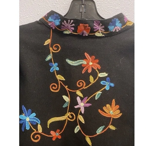 Vintage BFA Club Scene Embroidered Floral Jacket Black Boho Folk Art 90s Style - Picture 3 of 10